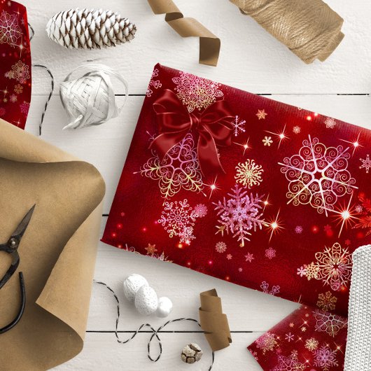 Papier Cadeau Prettiest Snowflakes Motif Red ID846