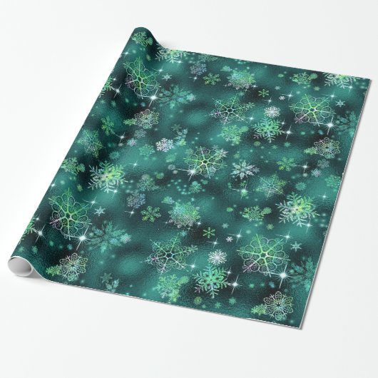 Papier Cadeau Prettist Snowflakes Motif Green ID846 (Déroulé)