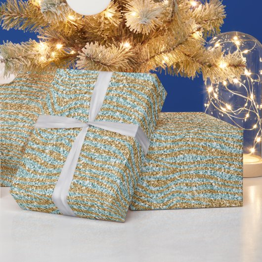 Papier Cadeau Pretty Aqua Mint Gold Glitter Zebra Print (Vacances)