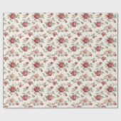 Papier Cadeau Pretty Chic Red Cream Floral Birthday (Plat)