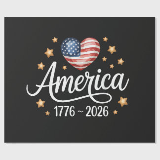Papier Cadeau Pretty Flag Heart 1776-2026 July 4th 250th