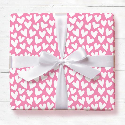Papier Cadeau Pretty Love Heart Pattern Pink White Valentine