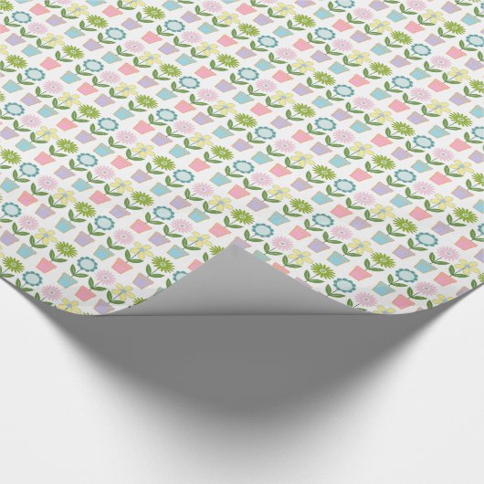 Papier Cadeau Pretty Pastel Flower Pots Pattern (Coin)