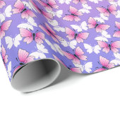 Papier Cadeau Pretty Pink and White Butterfly Round Pillow  (Coin rond)