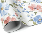 Papier Cadeau Pretty Red Blue Flowers Birthday (Coin rond)