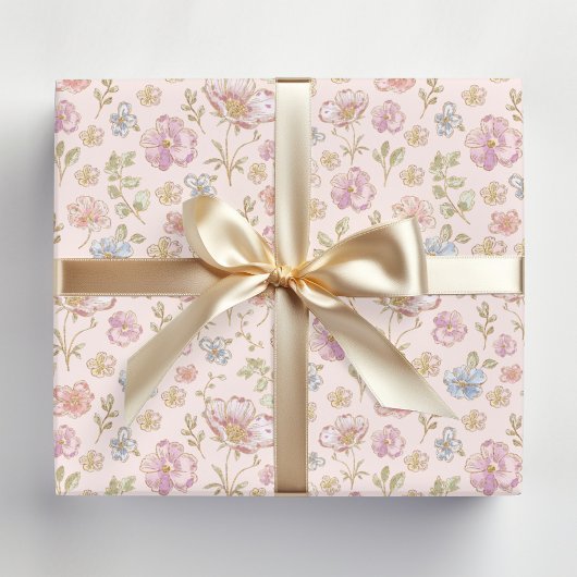 Papier Cadeau Pretty Vintage Flowers Floral Pattern
