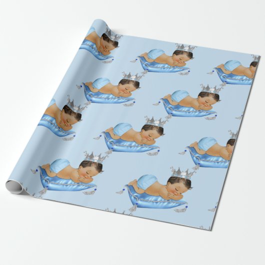 Papier Cadeau Prince Royal Baby Blue & Silver Coussin Boy (Déroulé)