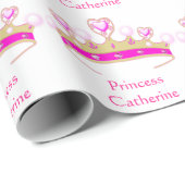 Papier Cadeau Princesse assez rose Crown Optional Custom Name (Coin rond)