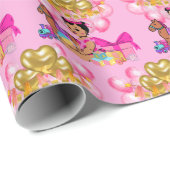 Papier Cadeau Princesse en rose (Coin rond)