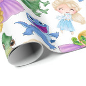 Papier Cadeau Princesse et animaux de compagnie  (Coin rond)