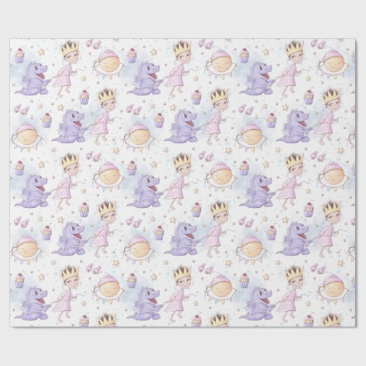 Papier Cadeau Princesse et dragon (Plat)