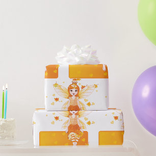 Papier Cadeau Princesse Fée d'automne avec Feuilles orange et Co