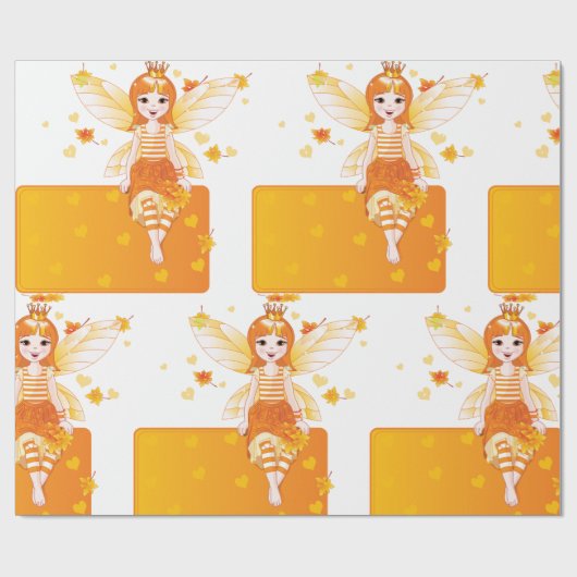 Papier Cadeau Princesse Fée d'automne avec Feuilles orange et Co (Plat)