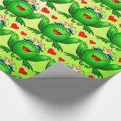 Papier Cadeau Princesse Grenouille Cœurs Vert Joyeux (Coin)