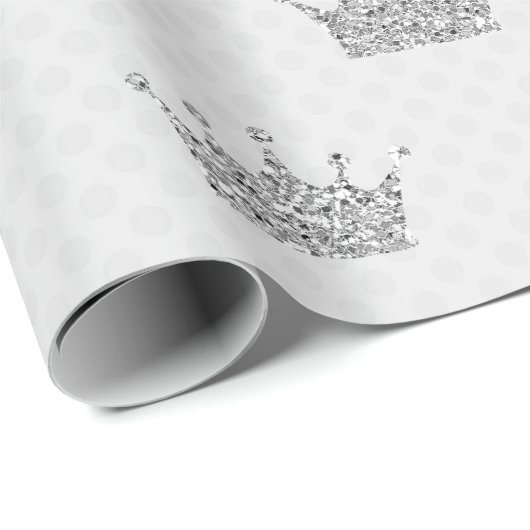 Papier Cadeau Princesse Parties scintillant Gris Couronne Points (Coin rond)