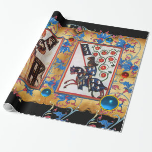 PAPIER CADEAU PRINCESSE PENTHESILEA ET CHEVALIER BLEU À CHEVAL