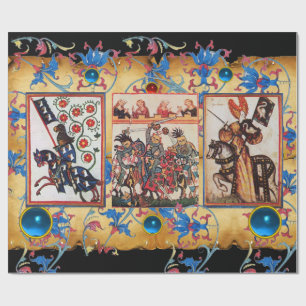 PAPIER CADEAU PRINCESSE PENTHESILEIA ET CHEVALIER BLEU À CHEVAL