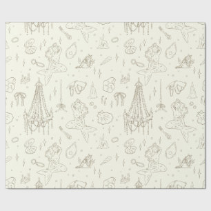 Papier Cadeau Princesse Sirène Fantaisie Océan Motif Toile Beige