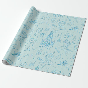 Papier Cadeau Princesse Sirène Fantaisie Océanique Motif Toile B