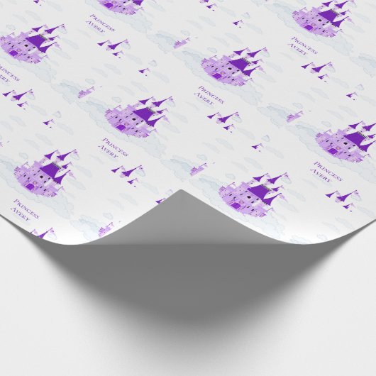 Papier Cadeau Princesse violette. Nom personnalisé Castle Girly (Coin)