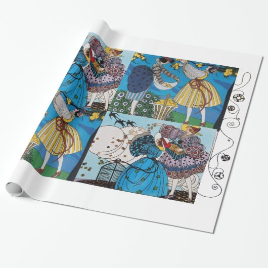 PAPIER CADEAU PRINTEMPS ET ÉTÉ ART DÉCO BEAUTÉ MODE COSTUME (Déroulé)
