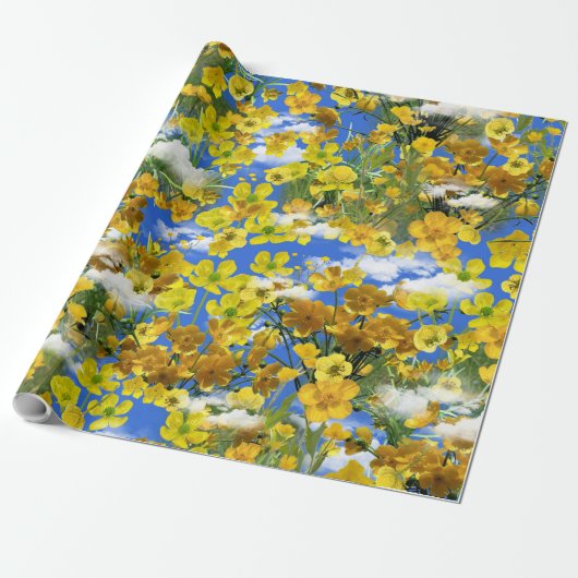 Papier Cadeau Printemps fleurs Butercup dans les nuages (Déroulé)