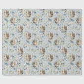 Papier Cadeau Printemps Floral Lapin de Pâques Célébration Bleu (Plat)