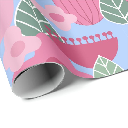 Papier Cadeau Printemps rose scandinave (Coin rond)