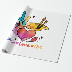 Papier Cadeau Professeur D'Art Peace Love Art Pour Artistes Et P