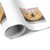 Papier Cadeau Professeur d'Halloween Balai Cassa Conception Vint (Coin rond)