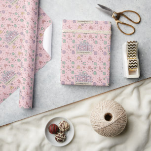 Papier Cadeau Professeur lettres roses motif scolaire