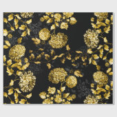 Papier Cadeau Profusion noire Toile floral d'or (Plat)