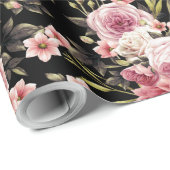 Papier Cadeau Profusion rose - Arrière - plan noir (Coin rond)