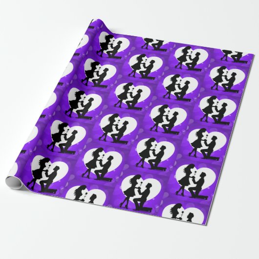 Papier Cadeau Proposition de cœur silhouette violette (Déroulé)
