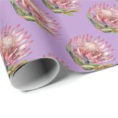 Papier Cadeau Protea sugarbush fleur aquarelle violet plante (Coin rond)