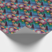 Papier Cadeau Protéas géantes et Roses oranges (Coin)