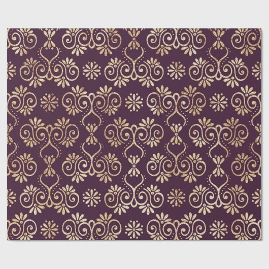 Papier Cadeau Prune victorienne et or (Plat)