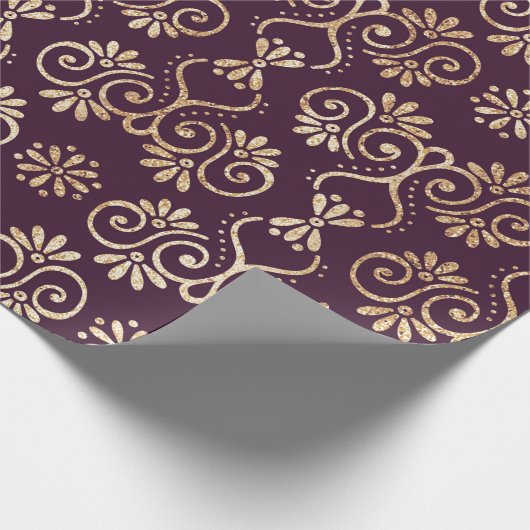 Papier Cadeau Prune victorienne et or (Coin)