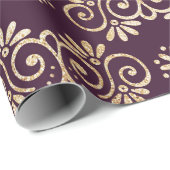 Papier Cadeau Prune victorienne et or (Coin rond)