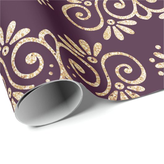 Papier Cadeau Prune victorienne et or (Coin rond)