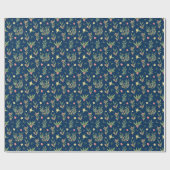 Papier Cadeau Prussie Bleu, Vert et Saumon Olive Branche Motif (Plat)
