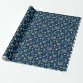 Papier Cadeau Prussie Bleu, Vert et Saumon Olive Branche Motif (Déroulé)
