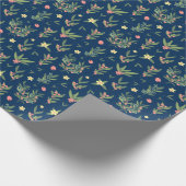 Papier Cadeau Prussie Bleu, Vert et Saumon Olive Branche Motif (Coin)