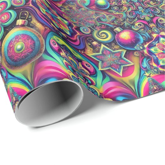 Papier Cadeau Psychedelic Christmas Wrapping Paper (Coin rond)