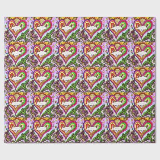 Papier Cadeau Psychédélic Rainbow Heart (Plat)