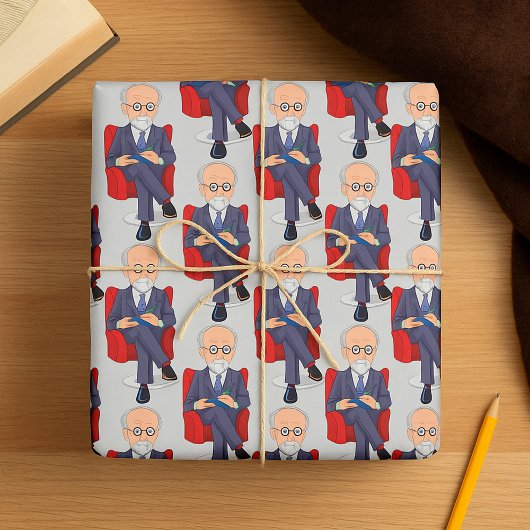 Papier Cadeau Psychologue en costume avec Bloc-notes assis