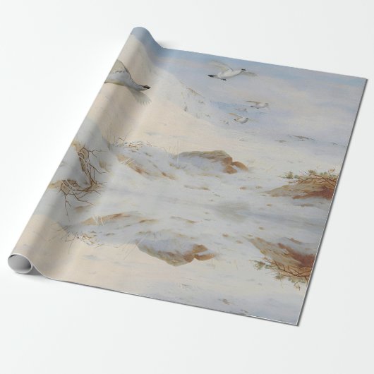 Papier Cadeau Ptarmigan en plumage hivernal, volant à travers la (Déroulé)