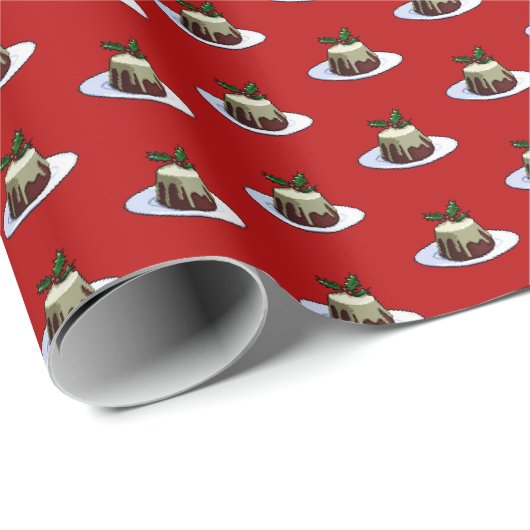 Papier Cadeau Pudding De Noël Avec Motif D'Art Holly Pixel (Coin rond)