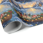 Papier Cadeau Pug Christmas Boat Holiday (Coin rond)