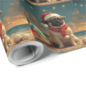 Papier Cadeau Pug Dog Christmas Vintage Beach (Coin rond)